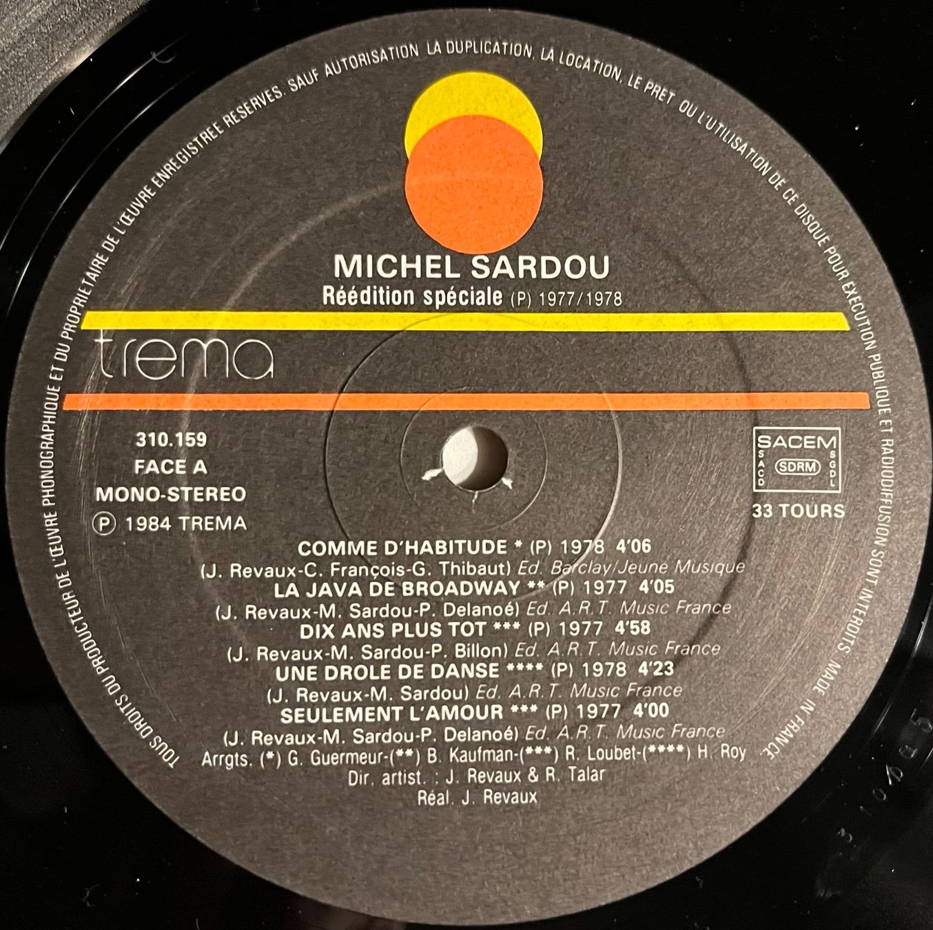Dischi in vinile: MICHEL SARDOU - 1977 REEDITION ORIGINALE - 33 Tours – Usato da Bussigny venduto da vinyl-pas-cher 3
