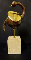 OISEAU/BEAU BRONZE A PATINE OR  SUR SOCLE EN PIERRE