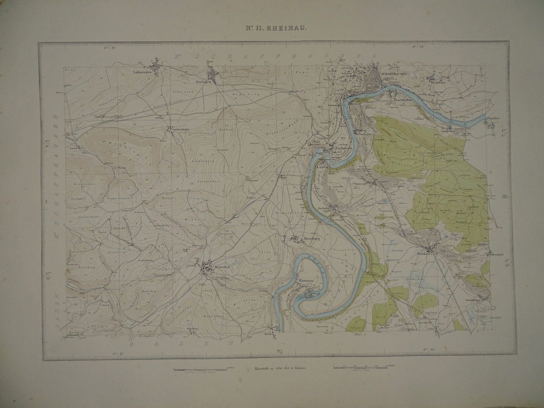 Cartine & Atlanti: RHEINAU, BENKEN, DACHSEN,  1865 – Usato da Grüningen venduto da Kartensammler 1