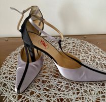 R. Pellegrino Pumps Satin lila/schwarz Riemchen Gr. 38,5