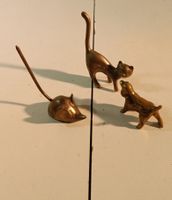 3 Messing Deko Figuren Katze, Hund Maus (nov17)