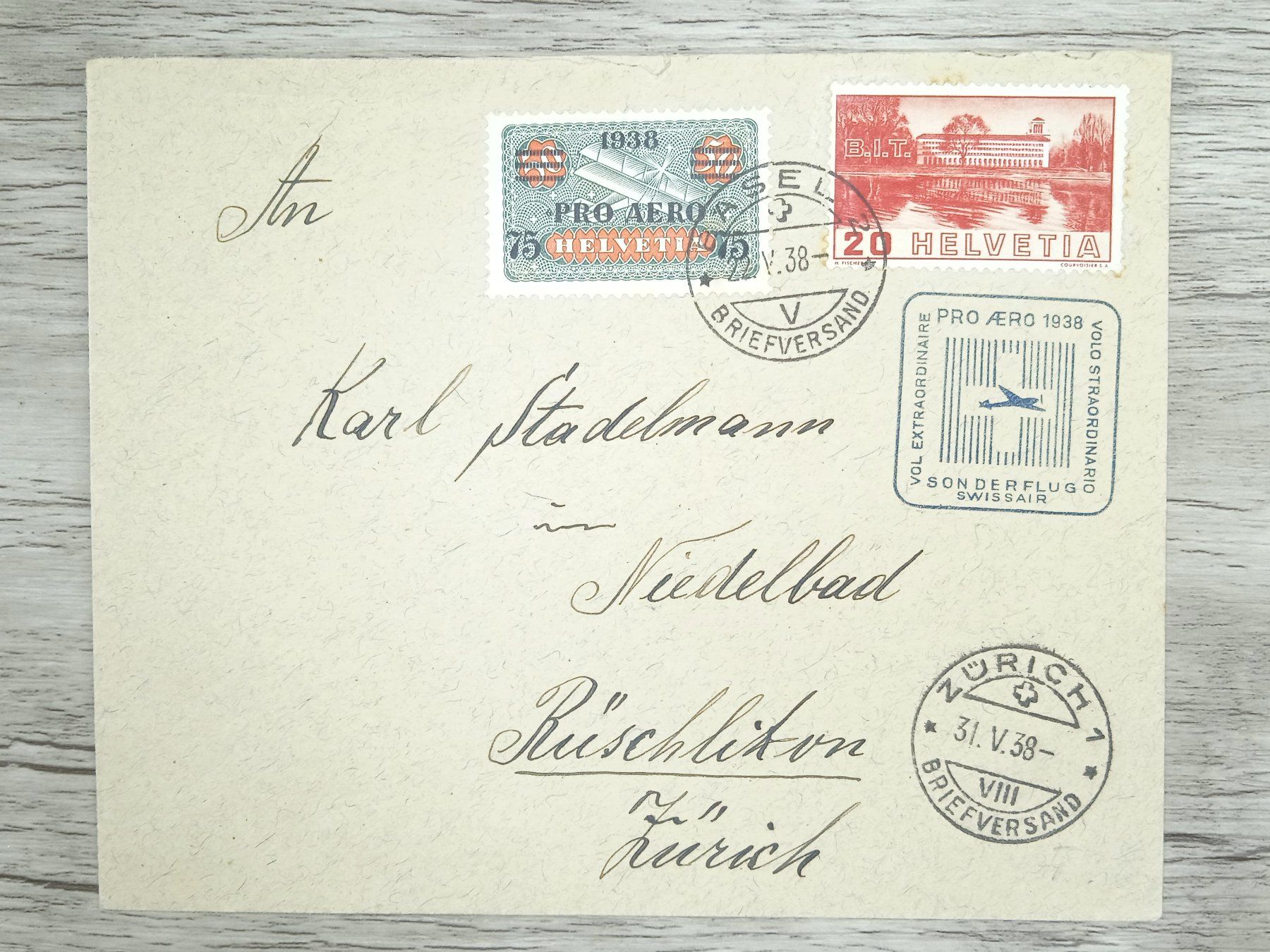 Tutti i francobolli: TR70 Enveloppe + Timbre Suisse 1938 – Usato da Cousset venduto da Patrick_Collections