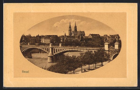 Cartoline postali: Präge-AK Basel, Uferpartie mit Kirche u – Usato da Berlin venduto da bartko-reher