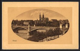 Präge-AK Basel, Uferpartie mit Kirche u