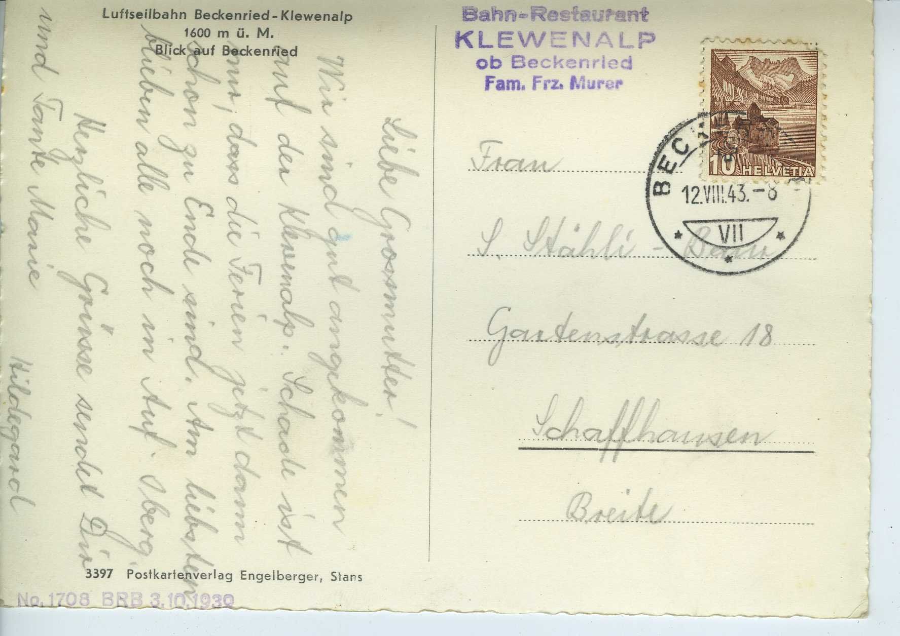 Cartes postales: Luftseilbahn Beckenried - Klewenalp – D'occasion à Schleitheim par Pmschlaate 1