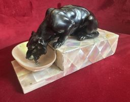 Skulptur Panther mit Schale Perlmutt Jugendstil 519g✨Unikat!