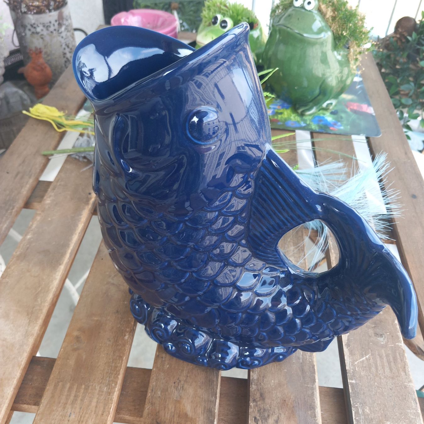 Vasen & Gefässe: Mega:  Blauer Fisch Krug od.Vase /  Keramik – Neu (gemäss Beschreibung) aus Aegerten von gismolini 1