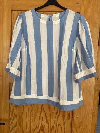 Bluse Ulla Popken weiss/hellblau Baumwolle Gr. 48/50