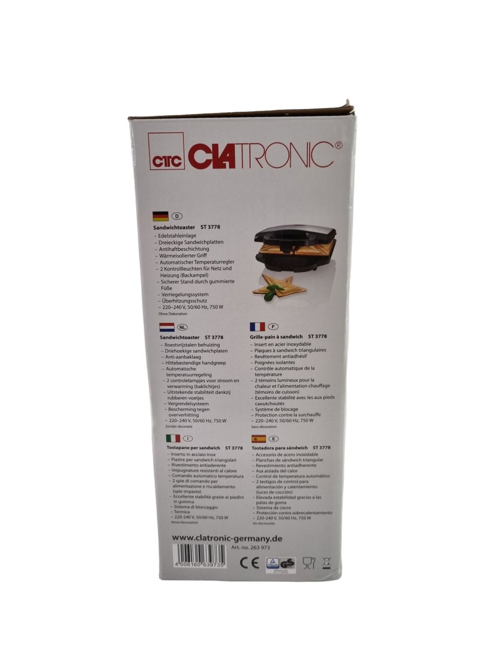 Elettrodomestici da cucina: CLATRONIC ST 3778  Sandwichtoaster – Nuovo (secondo la descrizione) da Wangen b. Olten venduto da Restwert_Wangen 4