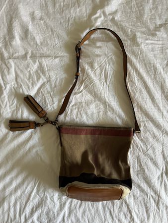 Damen Tasche Burberry Nova Check Leder Leinen