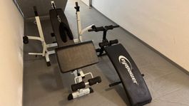Kraftstation Hantelbank mit Kabelzug + Bauchtrainer