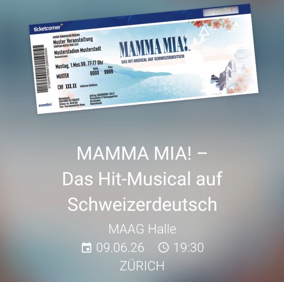 Biglietti: MAMMA MIA Musical Tickets – Nuovo e nell'imballaggio originale da Zürich venduto da aline.20
