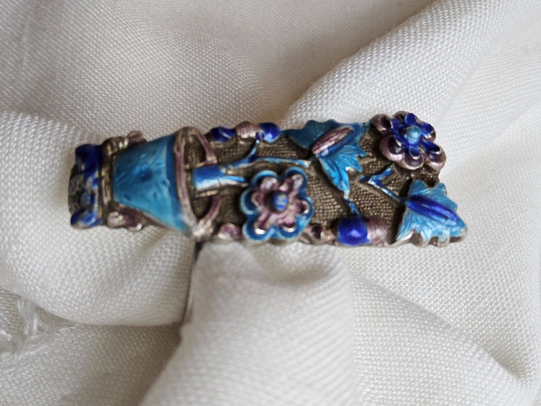 Anelli: Antiker spektakulärer Email Silber Ring, China, ca 1920 – Usato da Zürich venduto da SciTec 2