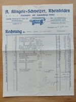 Antike Rechnung A. Klingele Schweizer, Rheinfelden 1923