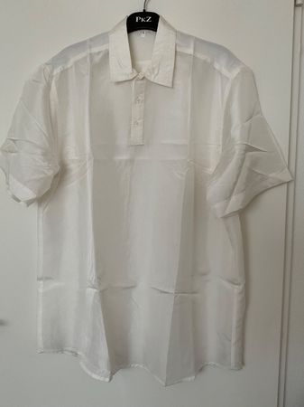 Herren Seiden Hemd Gr L weiss Kurzarm NEU Polo-Kragen