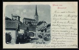 Mondschein-AK Burgdorf, Stadtplatz mit B