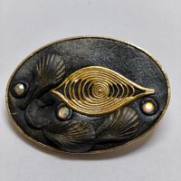Broche Ovale Vintage Motif Spire Strass Dorée #C2
