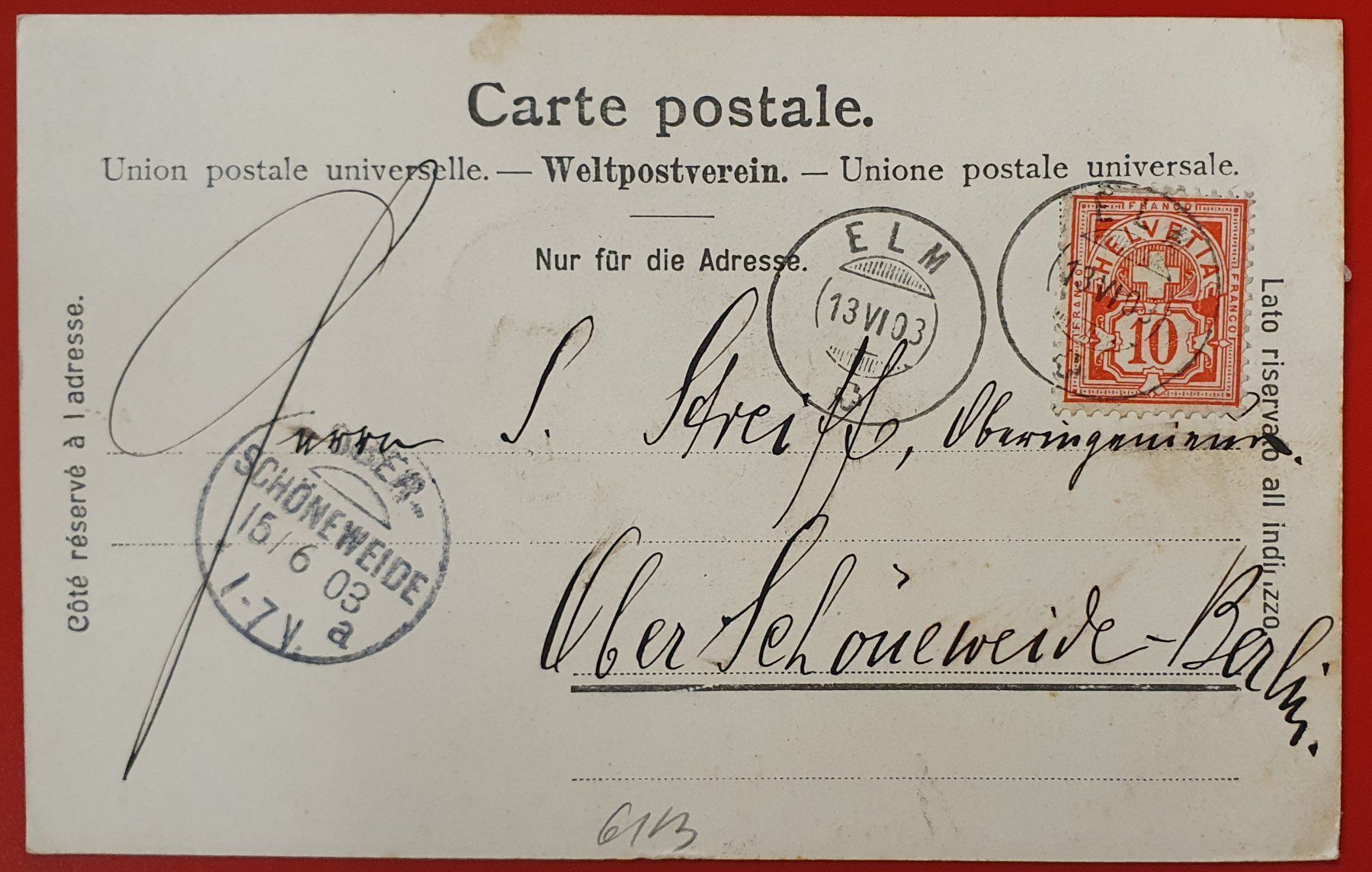 Cartoline postali: Elm 1903 – Usato da Kreuzlingen venduto da Rschweiz1 1