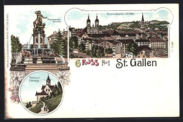 Ansichtskarten: Litho St. Gallen, Totalansicht, Monument – Gebraucht aus Berlin von bartko-reher