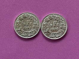 1/2 Fr. 1x1941, 1x1942 vorzüglich