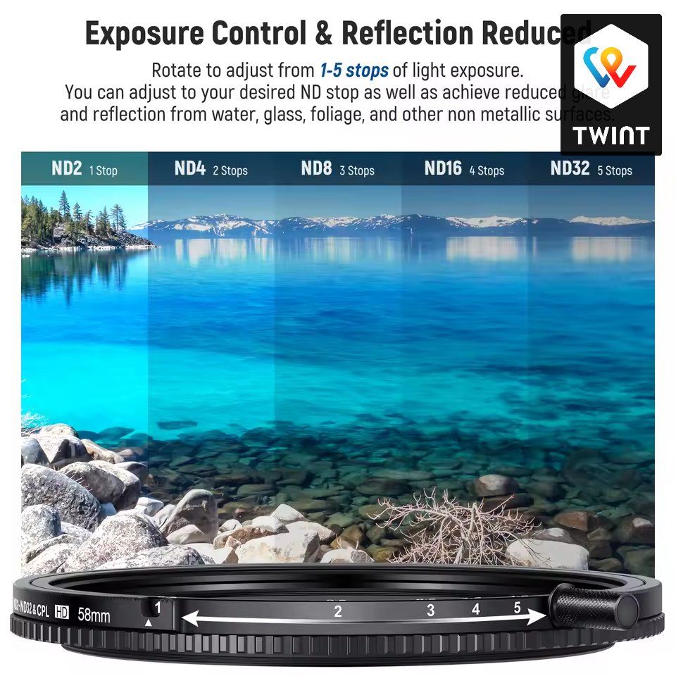 Filtri: NEEWER Filtre ND variable ND2 - ND32 - CPL 2 en1 55mm – Nuovo e nell'imballaggio originale da Saignelégier venduto da Photo-discount 3