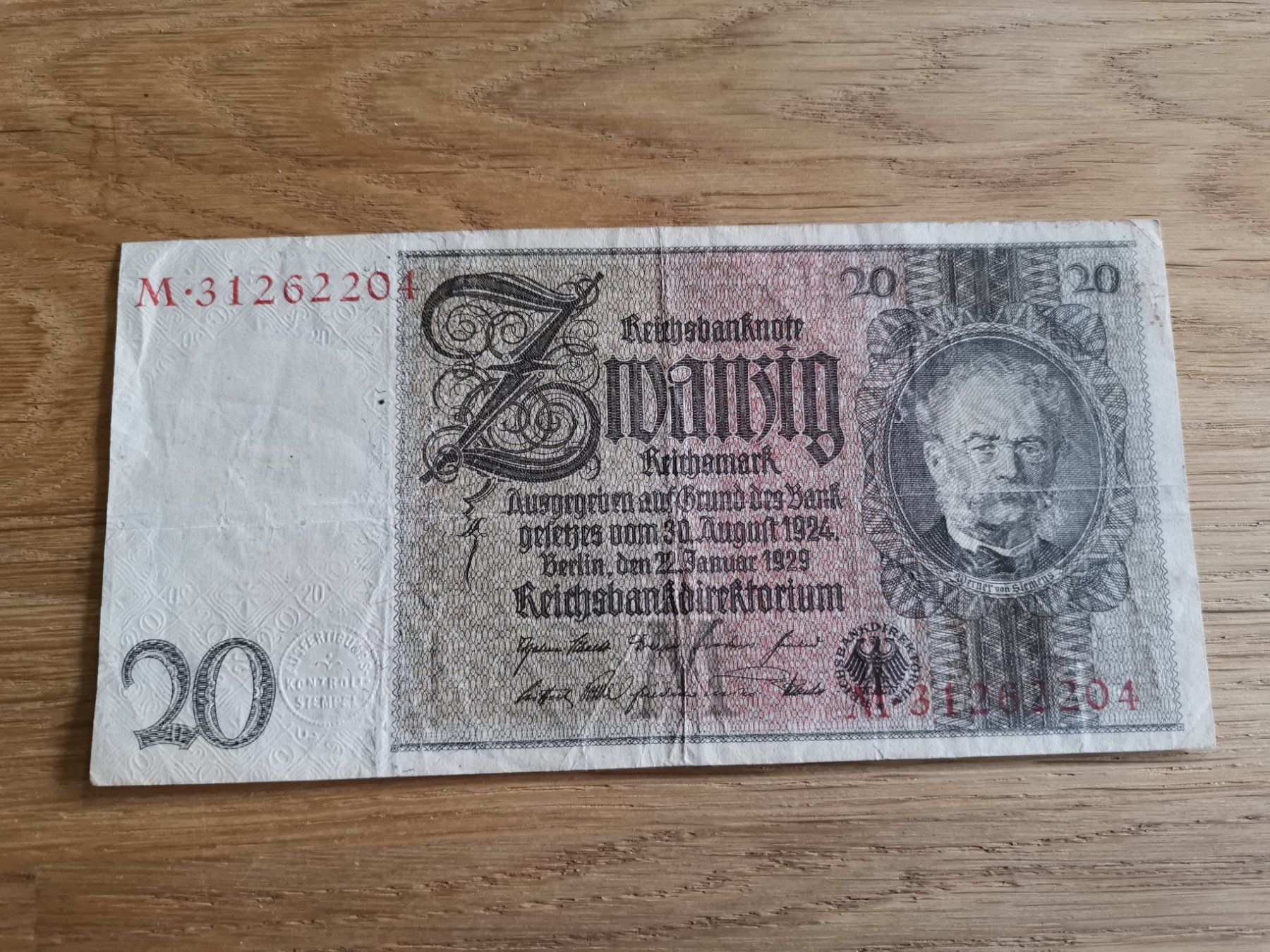 Banknoten: Reichsbanknote 20 Mark Berlin 22. Januar 1929 – Gebraucht aus Mönchaltorf von hiukset