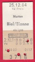KARTON BILLETT, MURTEN - BIEL/BIENNE, 2.KLASSE, RETOUR,HALBT