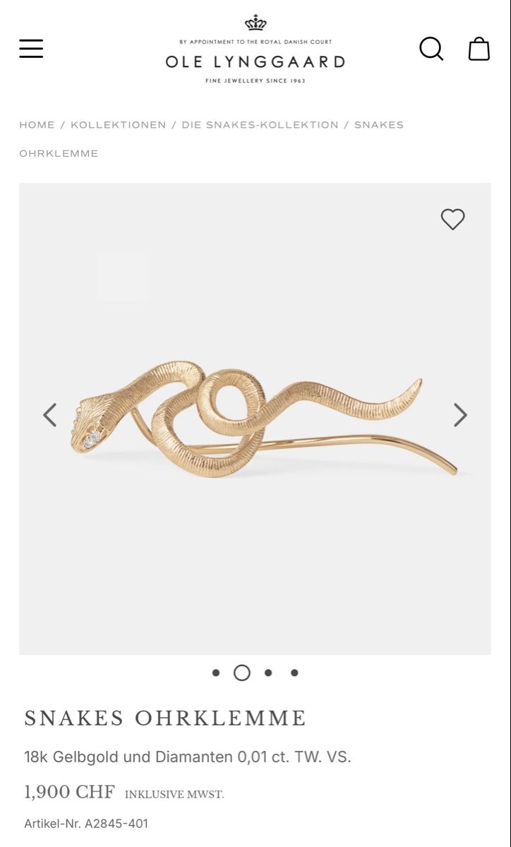 Ole Lynggaard Orecchini pendenti & Orecchini a lobo: Ole Lynggaard Snake Ohrklemme GG – Nuovo (secondo la descrizione) da Basel venduto da David_2019 5