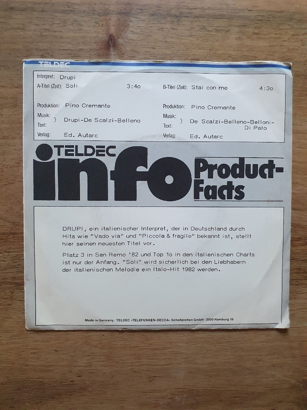 Dischi in vinile: Single "Soli" Drupi 7-Zoll 1982 – Usato da Sirnach venduto da dimitri1963 1