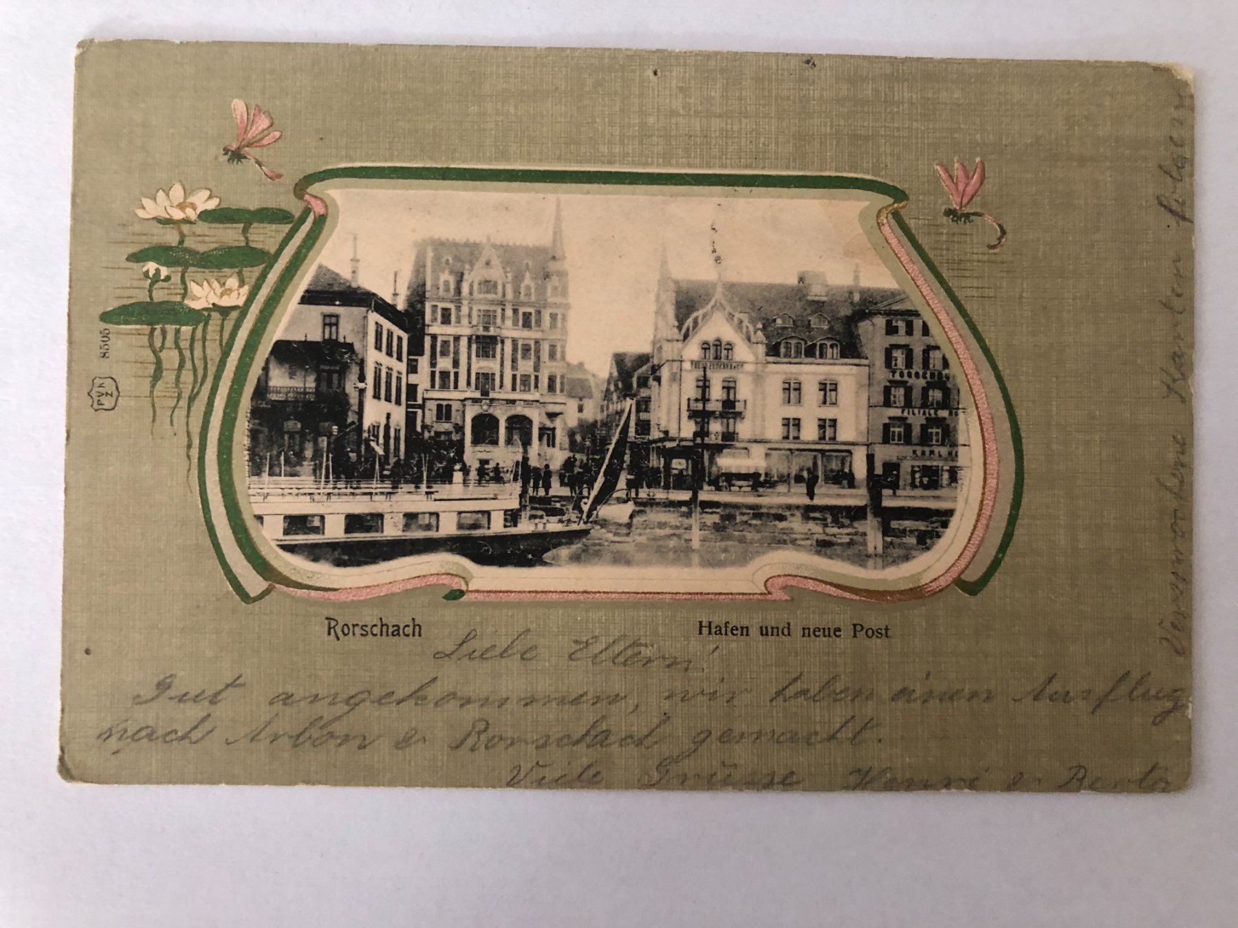 Cartoline postali: Rorschach -  Hafen und neue Post 1902 – Usato da Pfäffikon ZH venduto da Waltoversand
