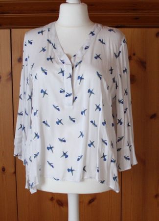 Bluse Langarm weiss - hellbau Gr. XL