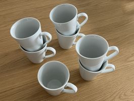 7 Tassen, weiss, Keramik