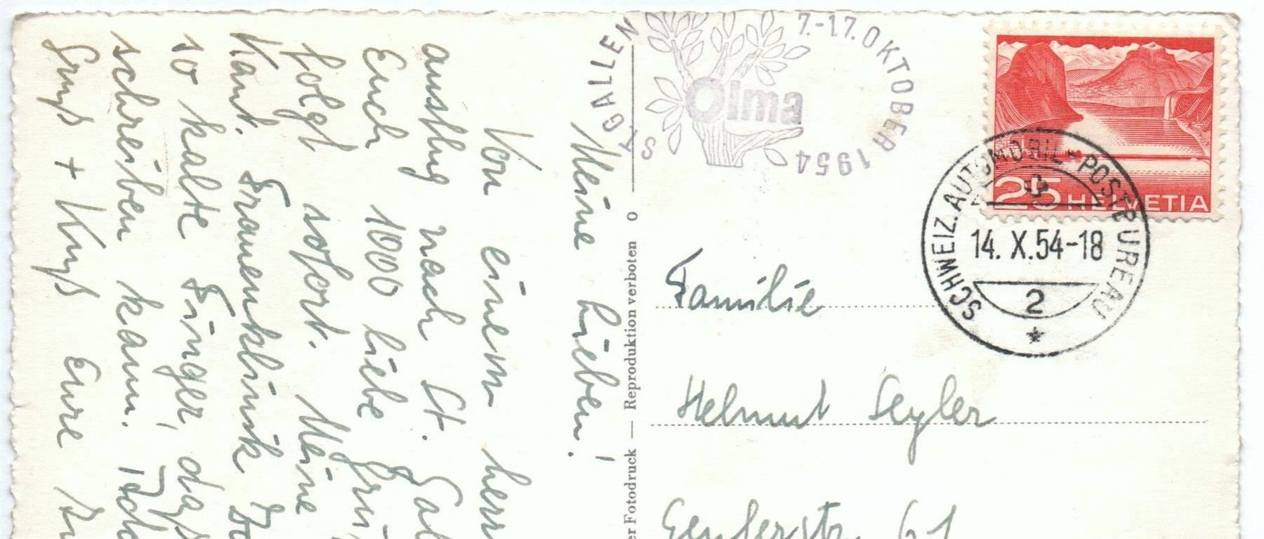 Cartoline postali: ST. GALLEN mit Säntis - Stempel Messe OLMA – Usato da Jona venduto da philajona 1