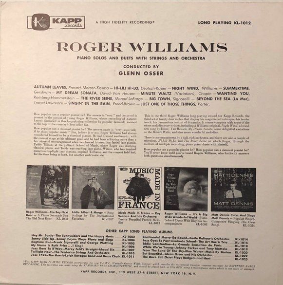 Dischi in vinile: Roger Williams - Roger Williams (LP, 1956) – Usato da Grüningen venduto da azulvinyl 1