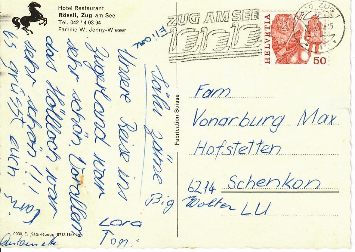 Cartoline postali: Hotel Restaurant Rössli Zug – Usato da Hochdorf venduto da Ziegel-16 1