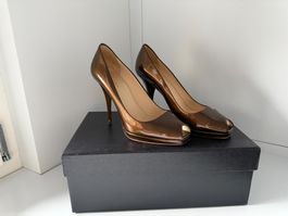 Prada High Heels Gr. 38 Lackleder braun Plateauschuhe