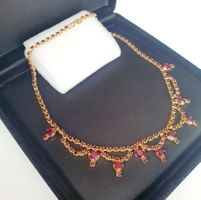 Vintage Collier mit roten Steinen, goldfarben Evtl Granaten?