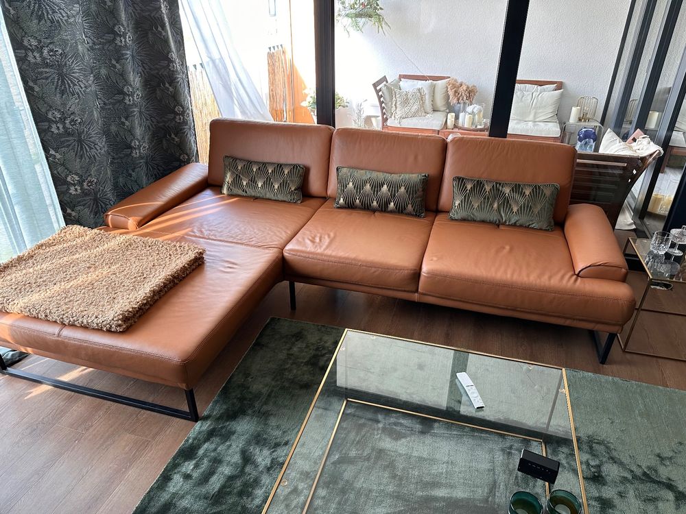 Sofa Leder mit Recamiere cognac | Kaufen auf Ricardo