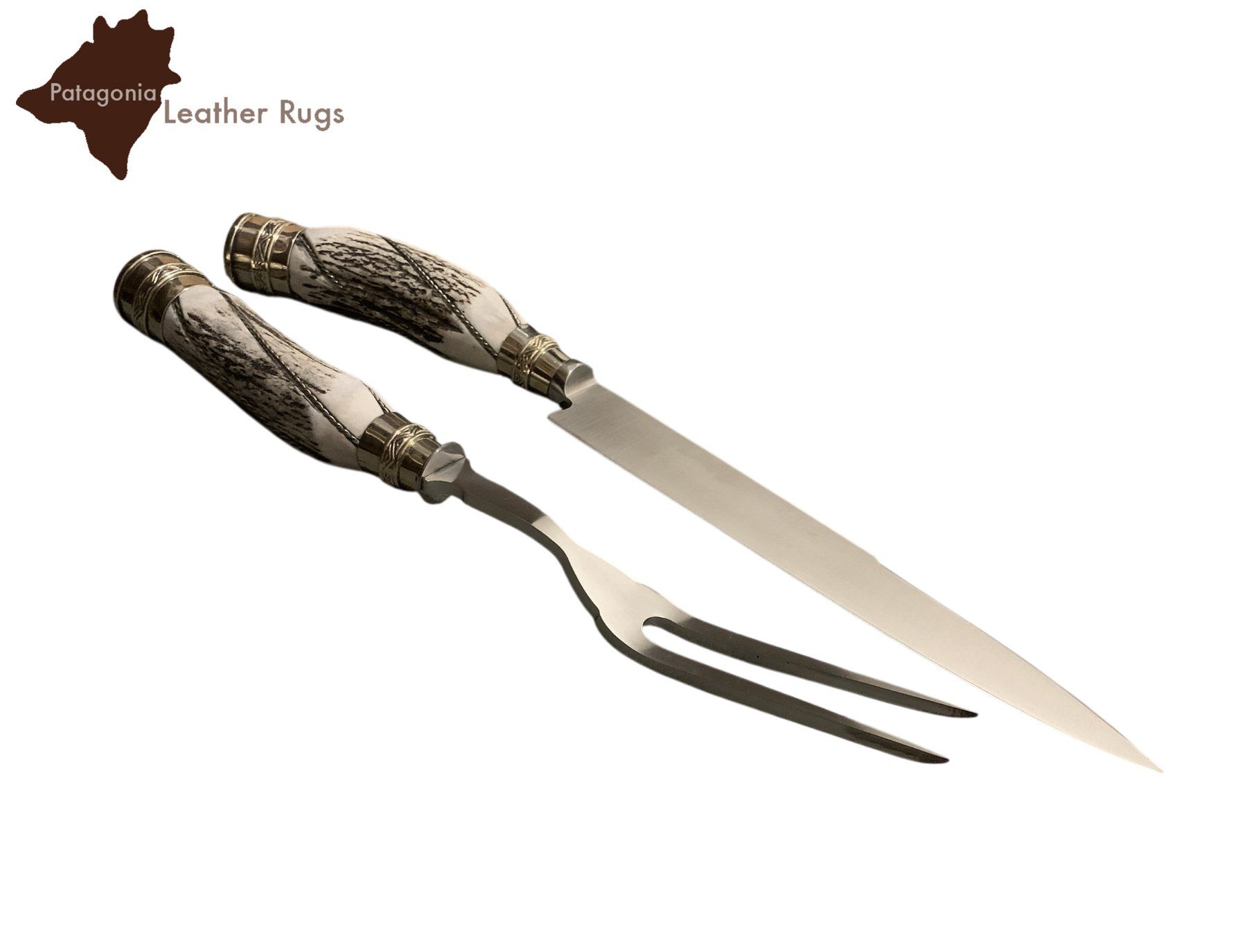 Set di posate: Tranchierset mit Fleischmesser und Fleischgabel Hirschgeweih – Nuovo e nell'imballaggio originale da Arbedo venduto da patagonialeatherrugs 2