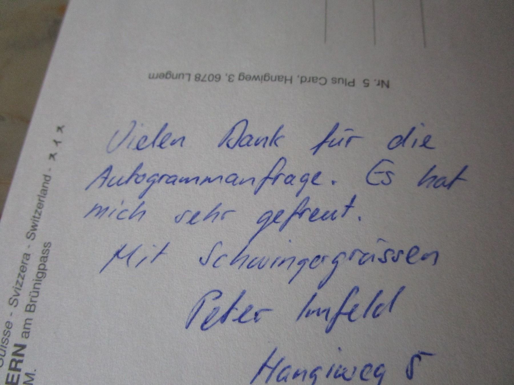 Autografi: ANTIKES SCHWINGER AUTOGRAMM PETER IMFELD PERS POSTKARTE – Usato da GUTENSWIL venduto da Alpina6 1