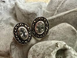 Ohrstecker Silber oval klassisch mit Zirkonia u Markasiten