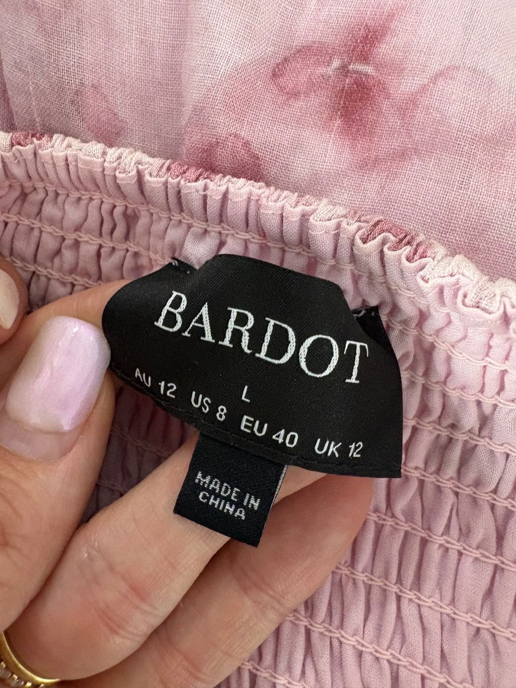 Vestiti: Bardot Minikleid rosa Blumenmuster Gr. L Puffärmel Boho – Nuovo (secondo la descrizione) da Regensdorf venduto da secondchancefashion 4