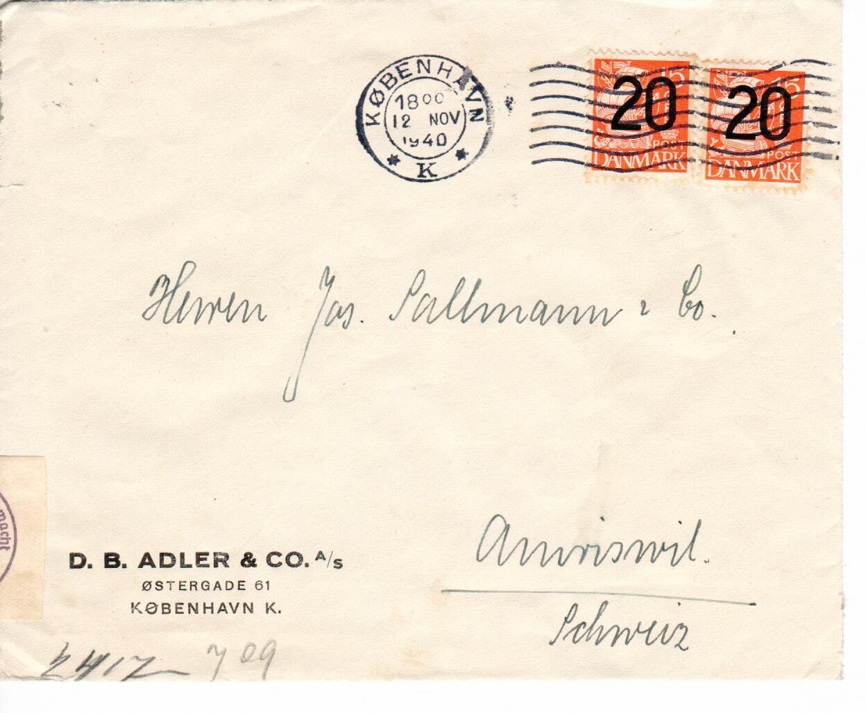 Tous les timbres: Zensurbrief Dänemark – D'occasion à Wolhusen par Curver9