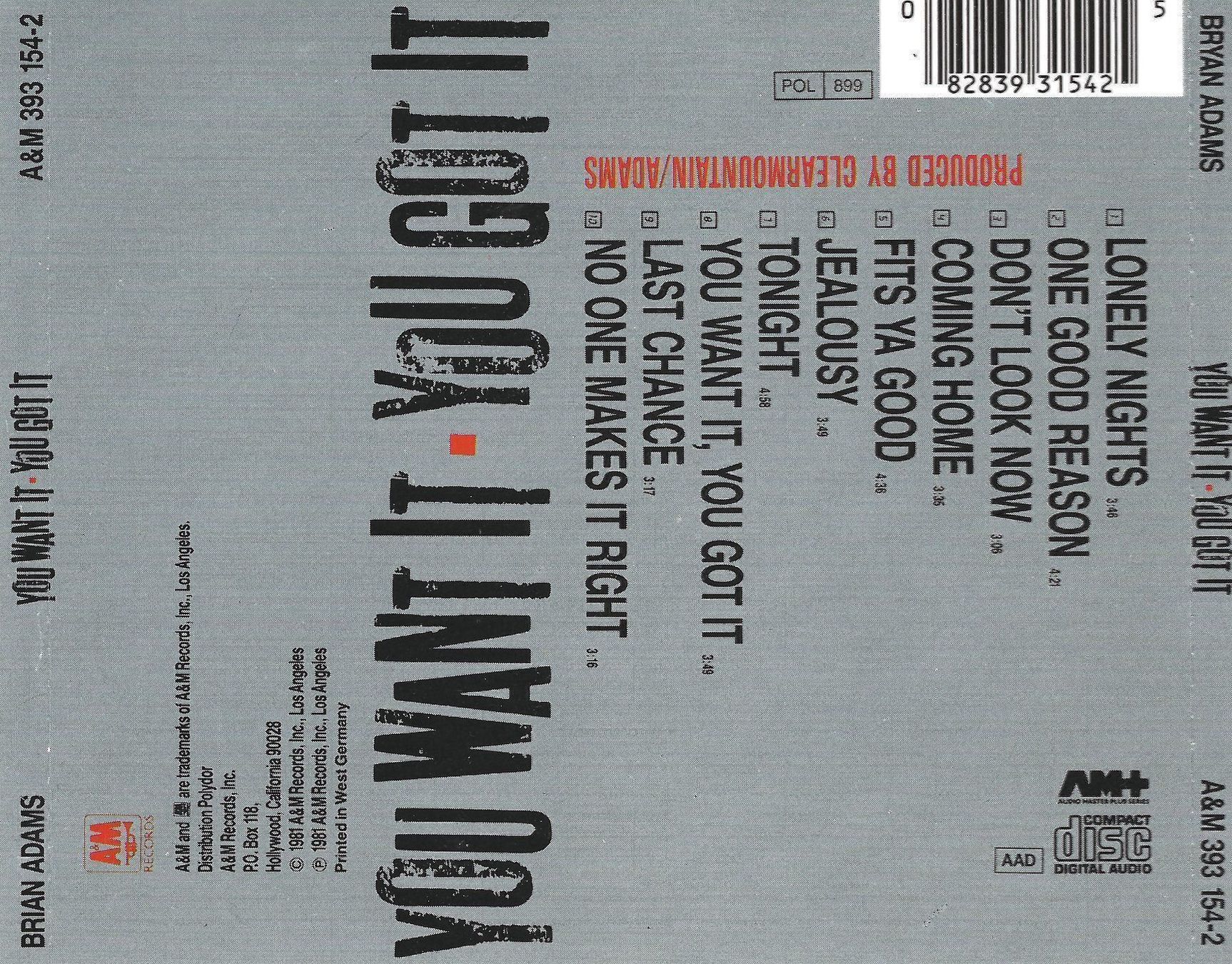 CD: CD: BRYAN ADAMS - You want it you got it – Usato da Rotkreuz venduto da groeli69 1