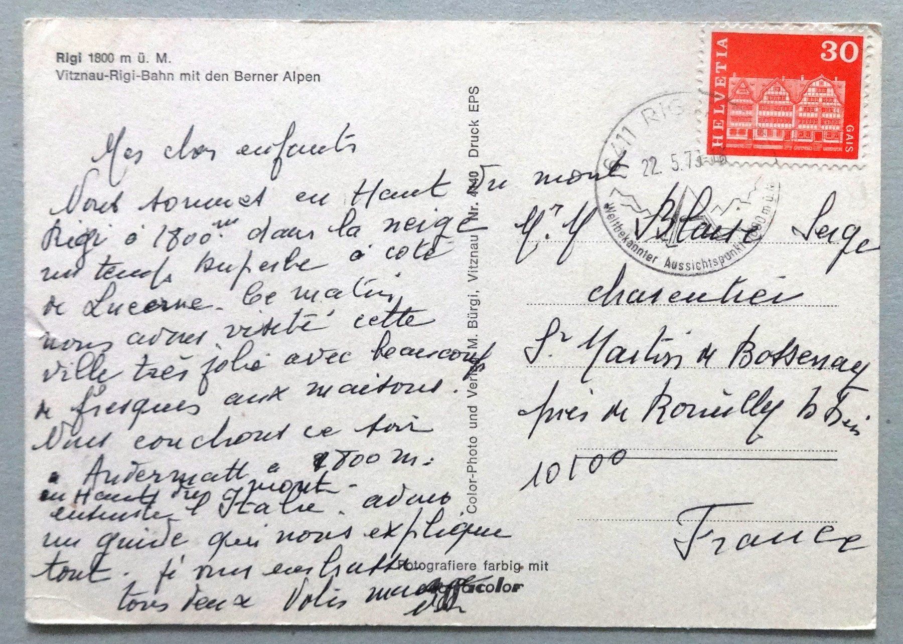 Cartoline postali: Rigi 1800 m, Vitznau-rigi-Bahn – Usato da Fétigny venduto da Billy2miny 1