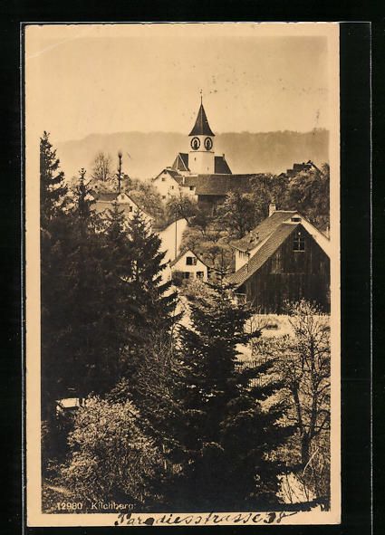 Cartoline postali: AK Kilchberg, Panorama mit Kirche, 1918 – Usato da Berlin venduto da bartko-reher
