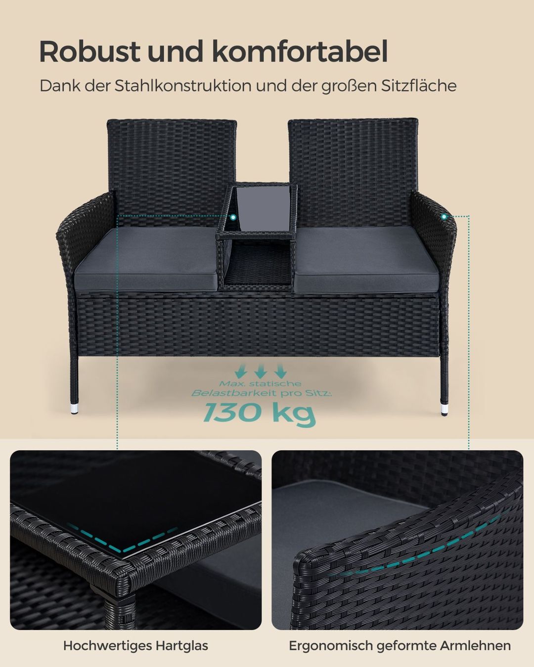 Set di tavolo e panche: Balkonmöbel aus PE-Polyrattan – Nuovo e nell'imballaggio originale da Lachen SZ venduto da MAMORU-MOEBEL 4