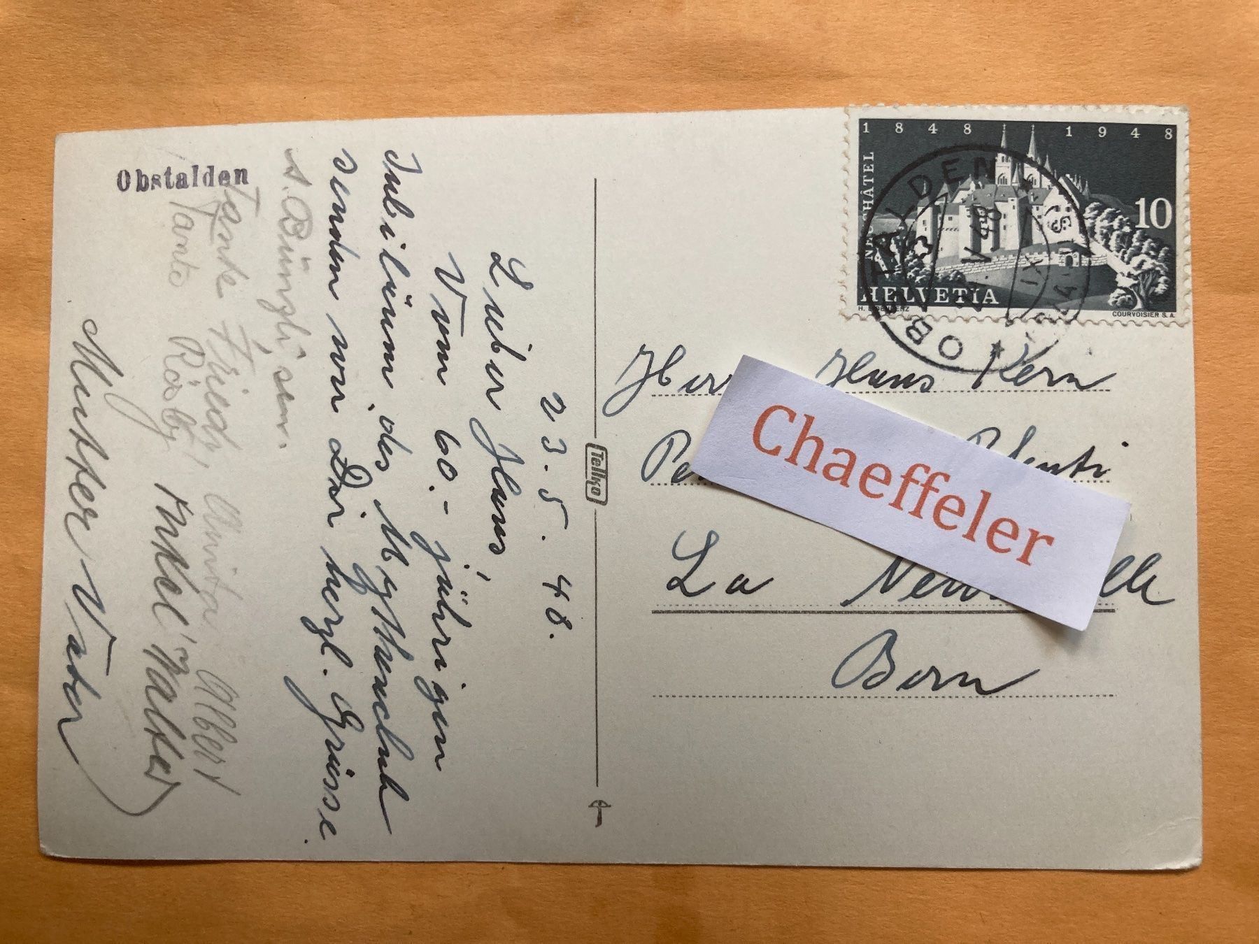 Ansichtskarten: 1948. Obstalden – Gebraucht aus Zürich von Chaeffeler 1