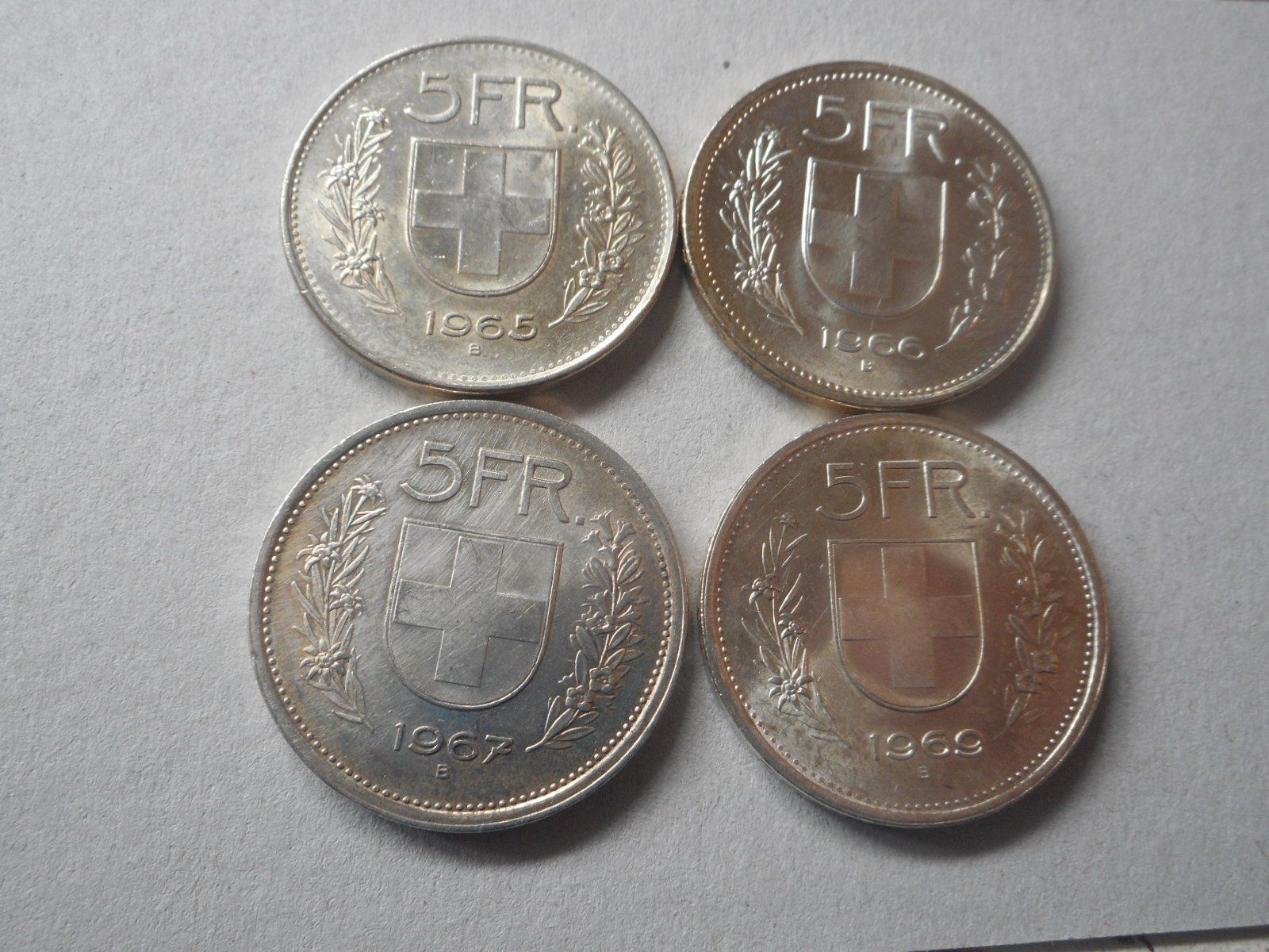 Tutti le monete: 4 x 5 Fr. silber 1965/66/67/69 – Usato da Kriegstetten venduto da pizlad2010 1