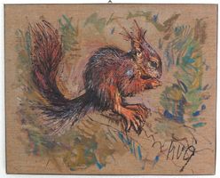 Fritz Hug rotes Eichhörnchen ORIGINAL in Öl auf Leinwand